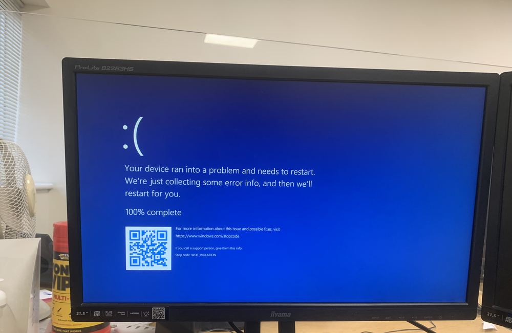 Windows blue screen error on an office monitor