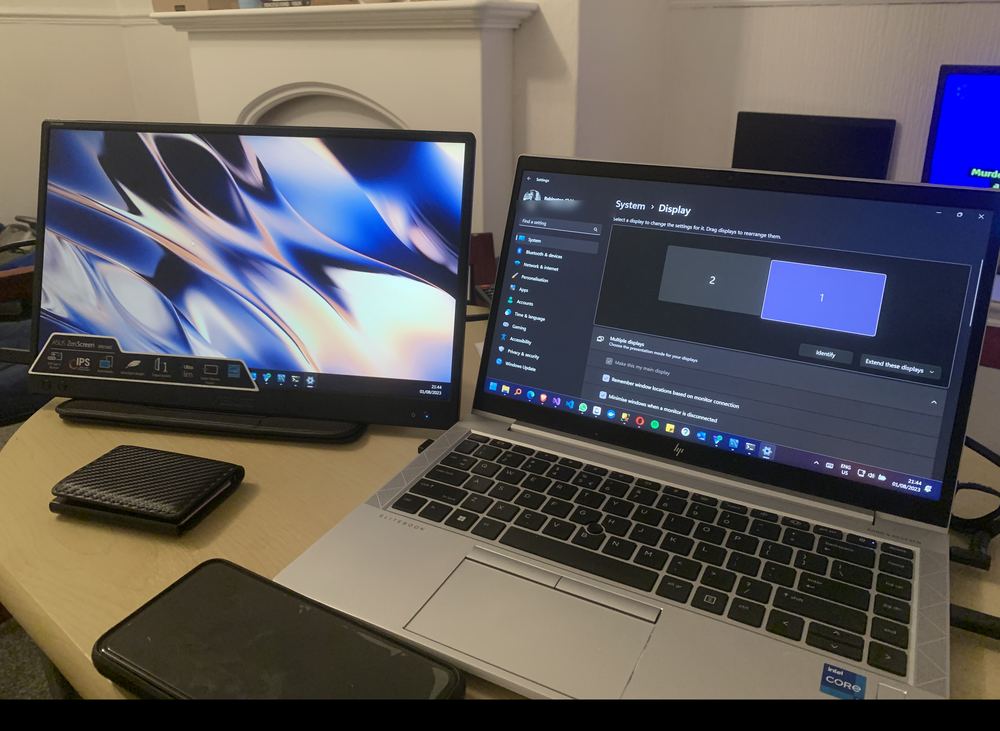 Laptop set up with a second monitor as an extended display
